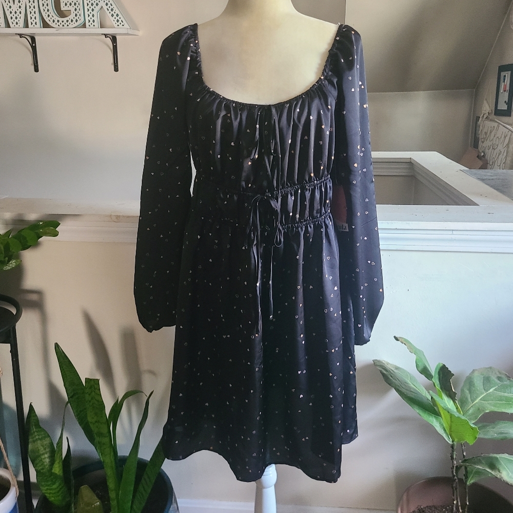 NWT Black Long Sleeve Heart Print Size X